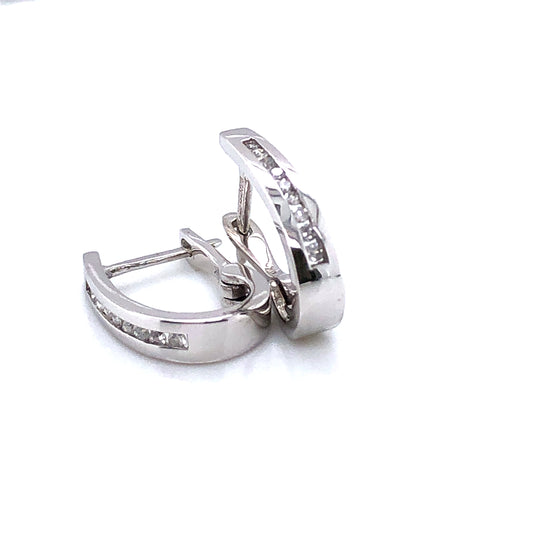 9ct White Gold Diamond Channel Huggie Hoop Earrings