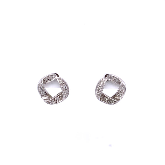 9ct White Gold Diamond Ribbon Stud Earrings