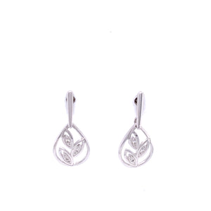 9ct White Gold Diamond Leaf Drop Earrings