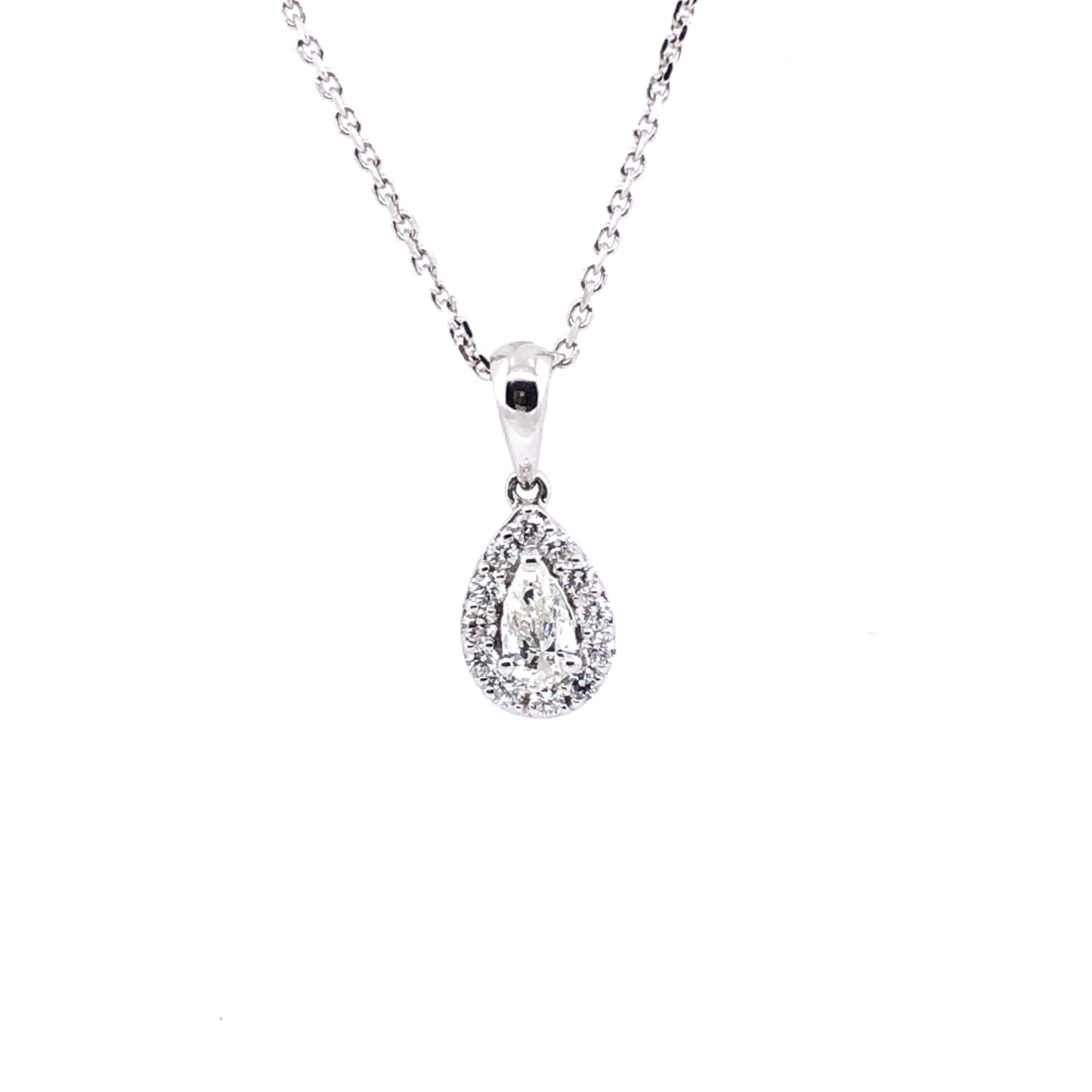 18ct White Gold Diamond Teardrop Halo 0.28ct Pendant