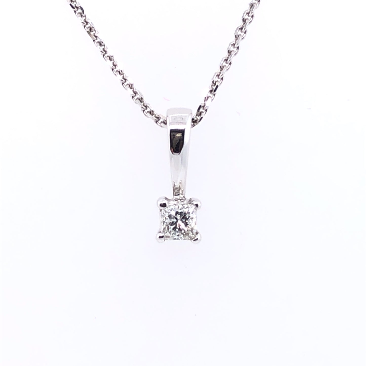 9ct White Gold Princess Diamond 0.15ct Pendant