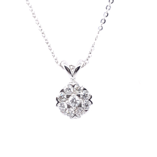 18ct White Gold Diamond Flower Cluster Pendant