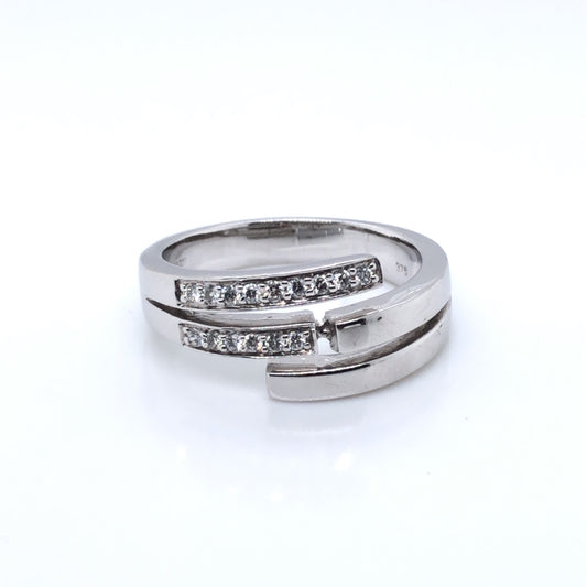 9ct White Gold  Diamond Crossover Band Ring