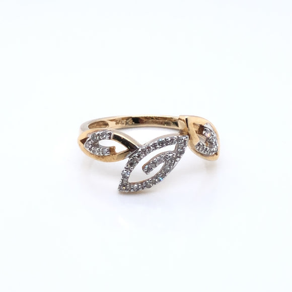 9ct Gold Diamond Three Leaf Ring