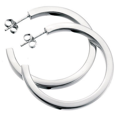 Sterling Silver Square Cut Hoop Earrings 32mm E165