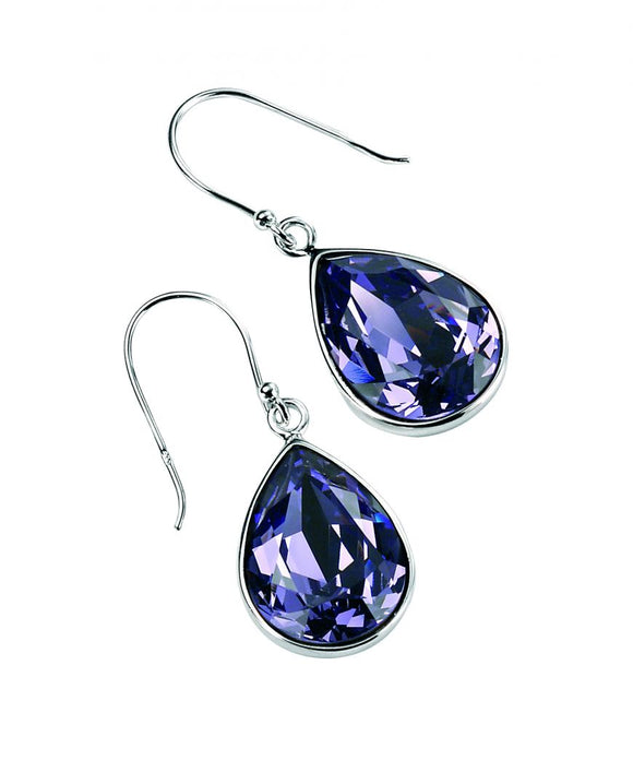 Silver Teardrop Drop Earrings In Tanzanite Crystal