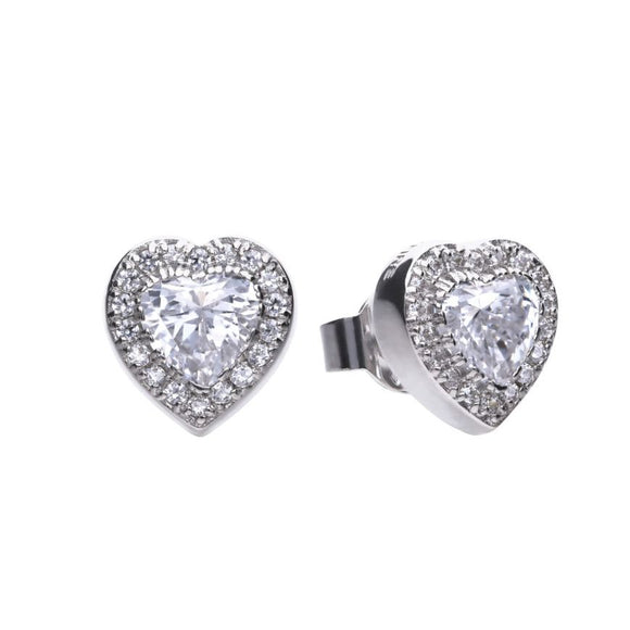 Diamonfire Zirconia Heart Pave Set Stud Earrings E5589