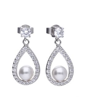 Diamonfire Teardrop Earrings with Shell Pearl and Zirconia E5597