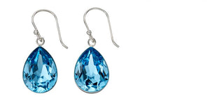 Silver Teardrop Drop Earrings In Aquamarine Crystal