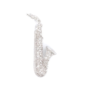 Silver Plated CZ Saxophone Brooch