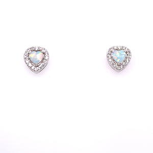 Sterling Silver Opal CZ Heart Halo Earrings
