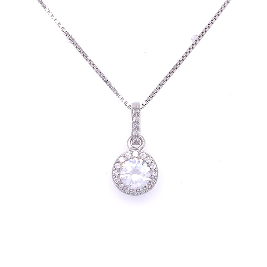 Sterling Silver CZ Halo Pendant