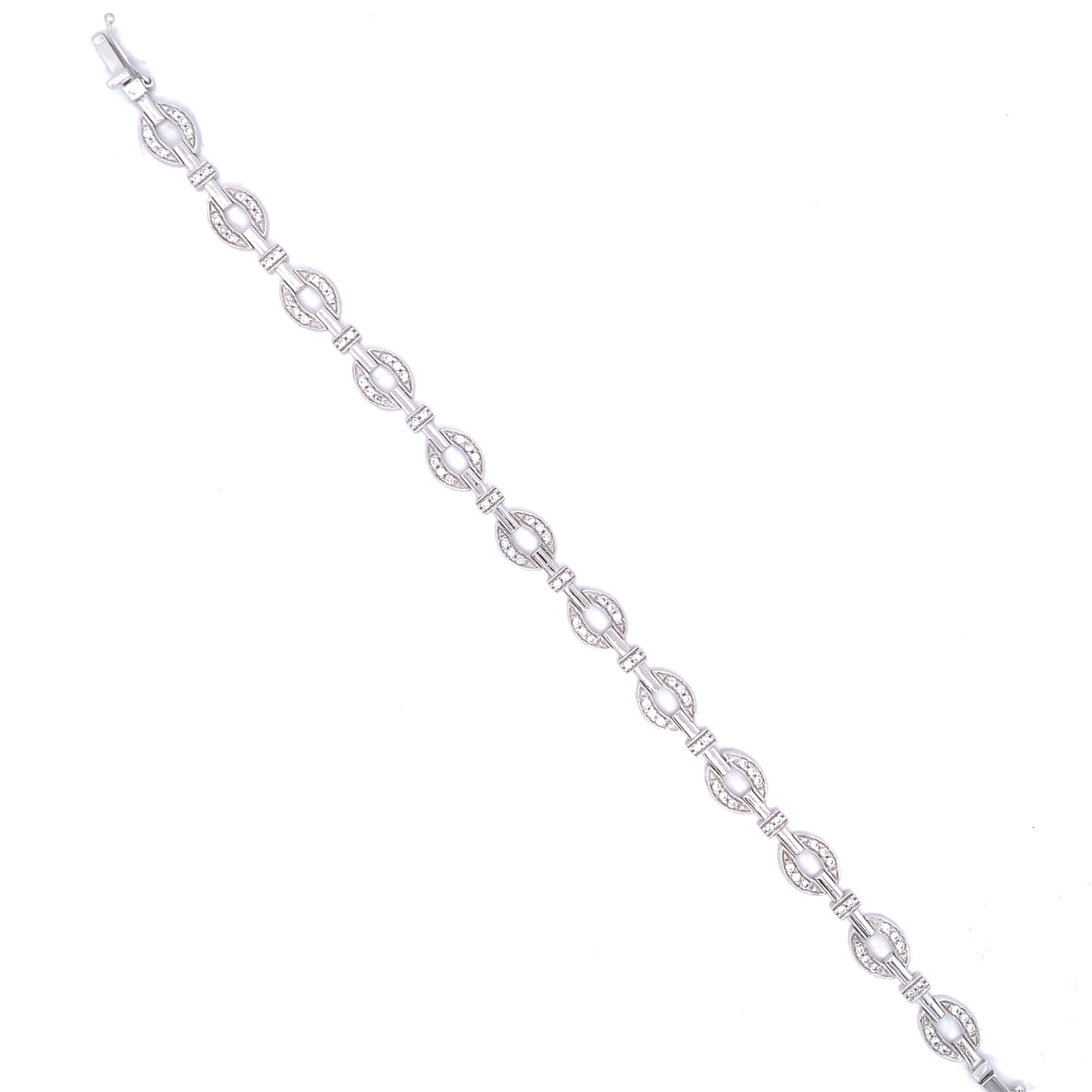 9ct White Gold CZ Oval Link Bracelet