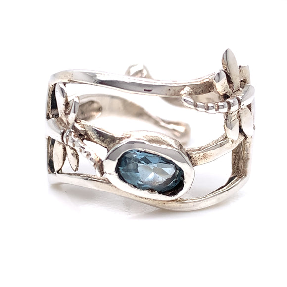 Gallardo & Blaine Sterling Silver Small Dragonfly Ring with Blue Topaz