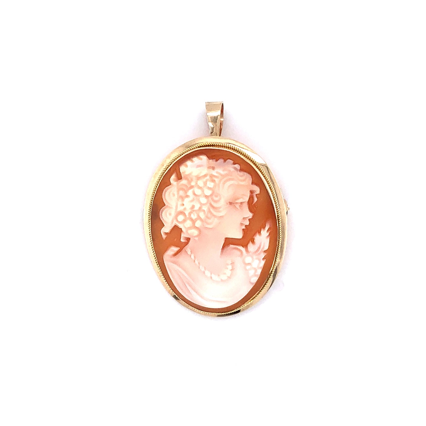 9ct Gold Cameo Girl with Pearls Brooch/Pendant