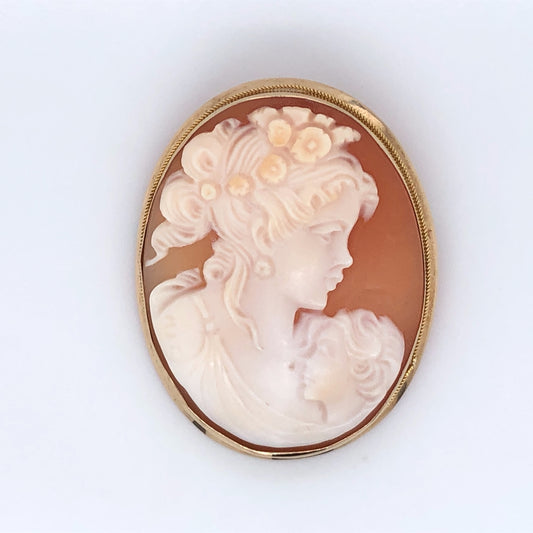 9ct Gold Cameo Mother & Child Brooch/Pendant
