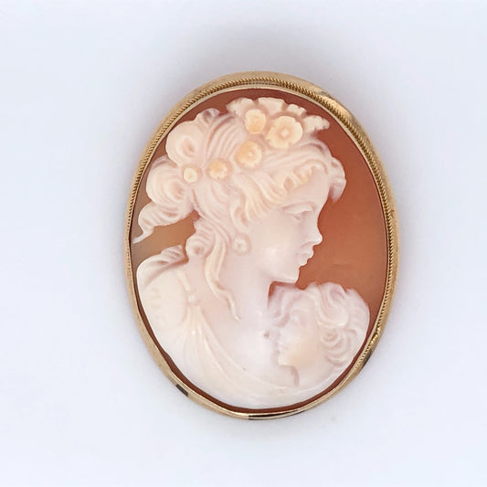 9ct Gold Cameo Mother & Child Brooch/Pendant GD180