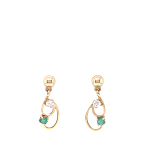 9ct Gold  Emerald & CZ Drop Earrings