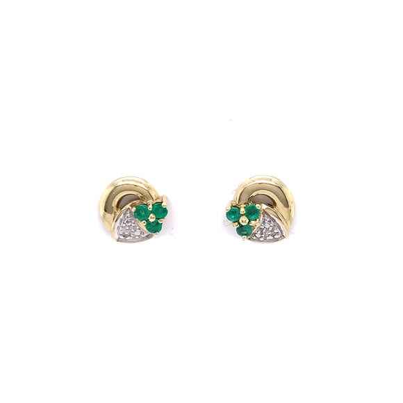 9ct Gold  Emerald & Diamond Earrings
