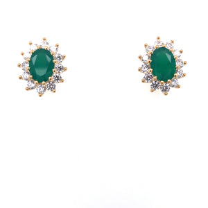 9ct Gold  Green Agate & CZ Cluster Earrings