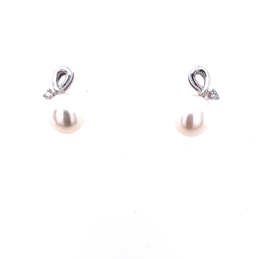 9ct White Gold Pearl & Diamond Twist Earrings