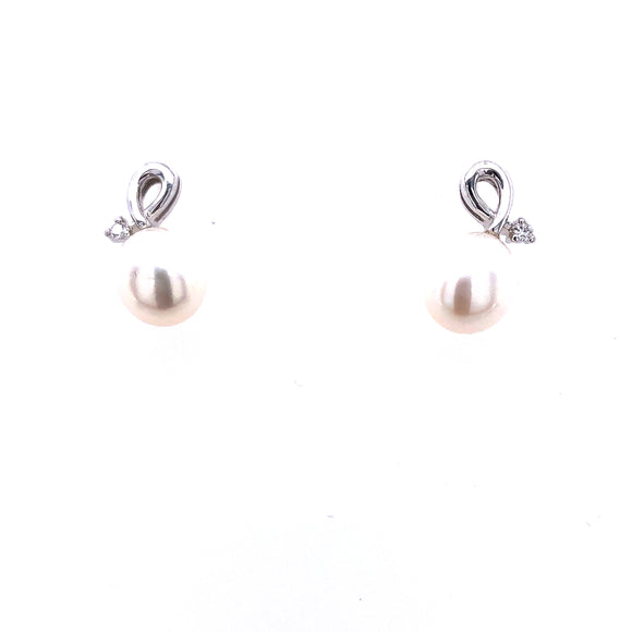 9ct White Gold Pearl & Diamond Twist Earrings