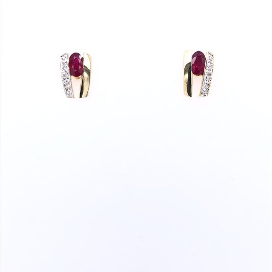 9ct  Gold Ruby & Diamond Bar Earrings