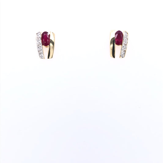 9ct  Gold Ruby & Diamond Bar Earrings GER29