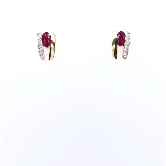 9ct  Gold Ruby & Diamond Bar Earrings