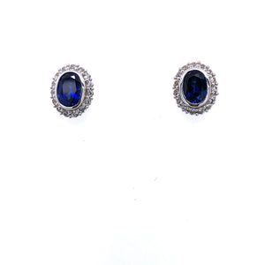 9ct Gold Created Sapphire & White Sapphire Earrings