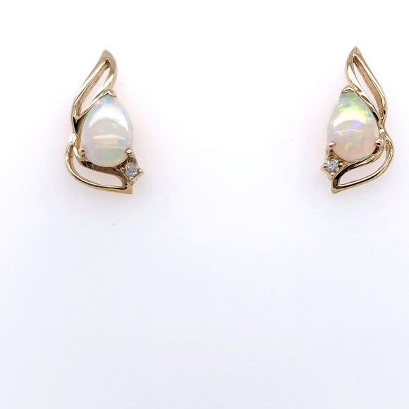 9ct  Gold  Genuine Opal Pear &  Diamond Earrings