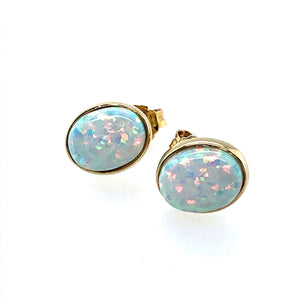 9ct Gold Created Opal Earrings