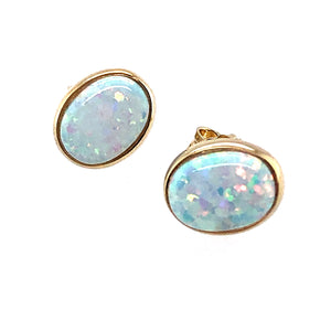 9ct Gold Created Opal Oval Earrings