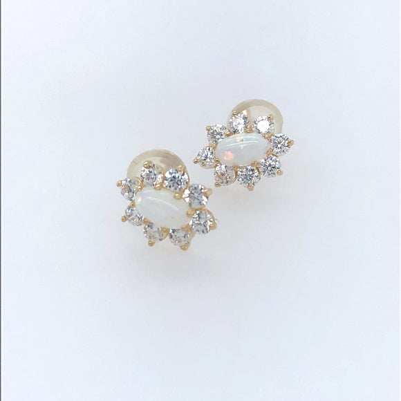 9ct Gold Synthetic Opal & CZ Tiny Cluster Earrings