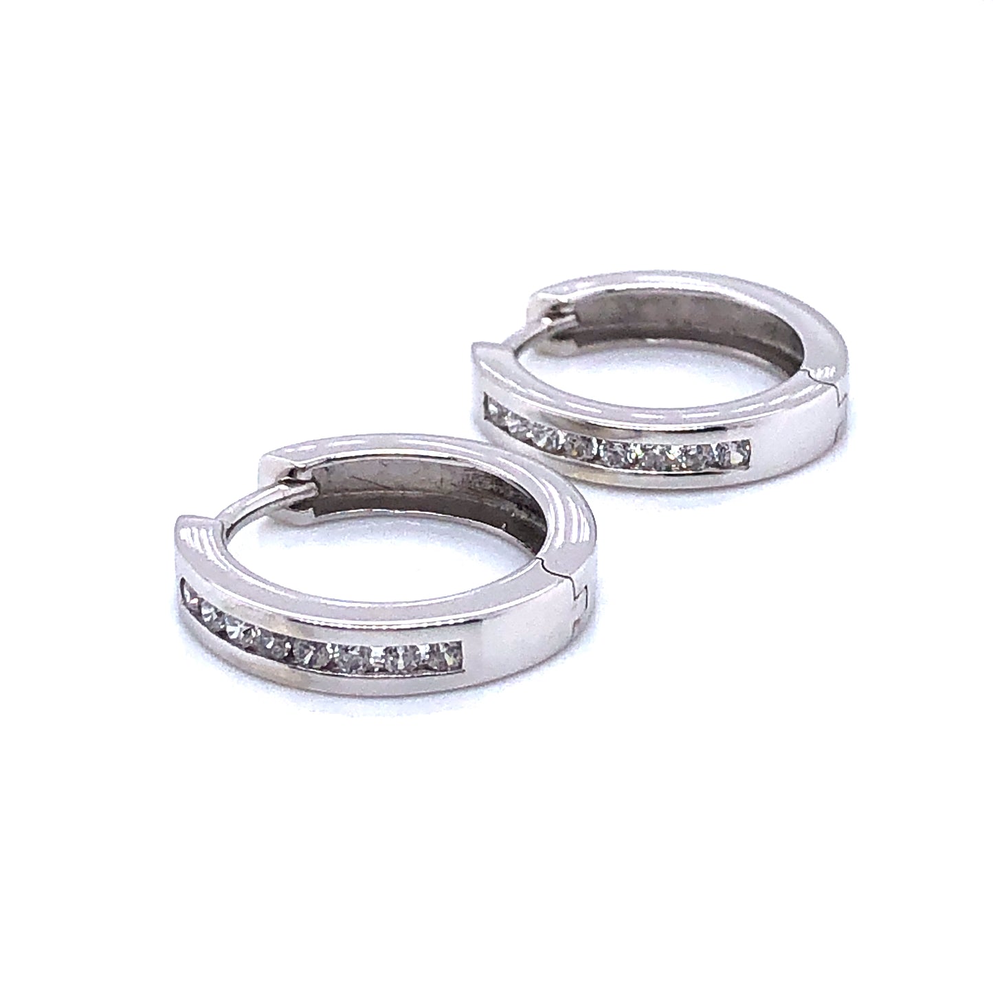 9ct White Gold CZ Channel Huggie Earrings