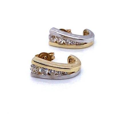 9ct Gold Two-tone CZ Channel Half-Hoop Earrings GEZ154