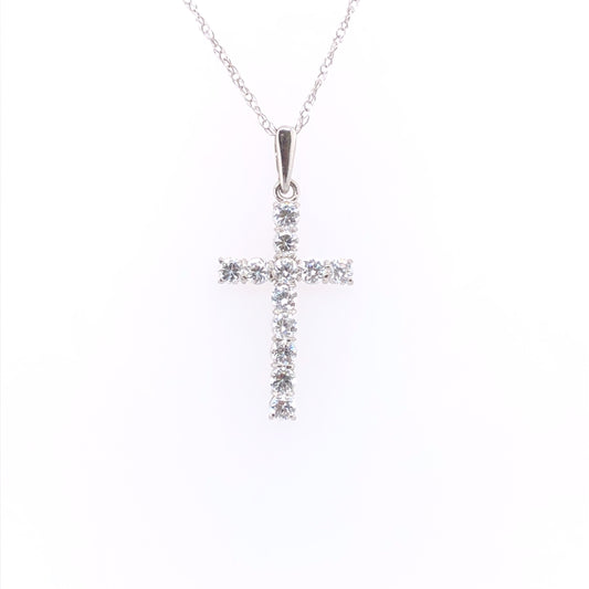 9ct White Gold Medium CZ Cross