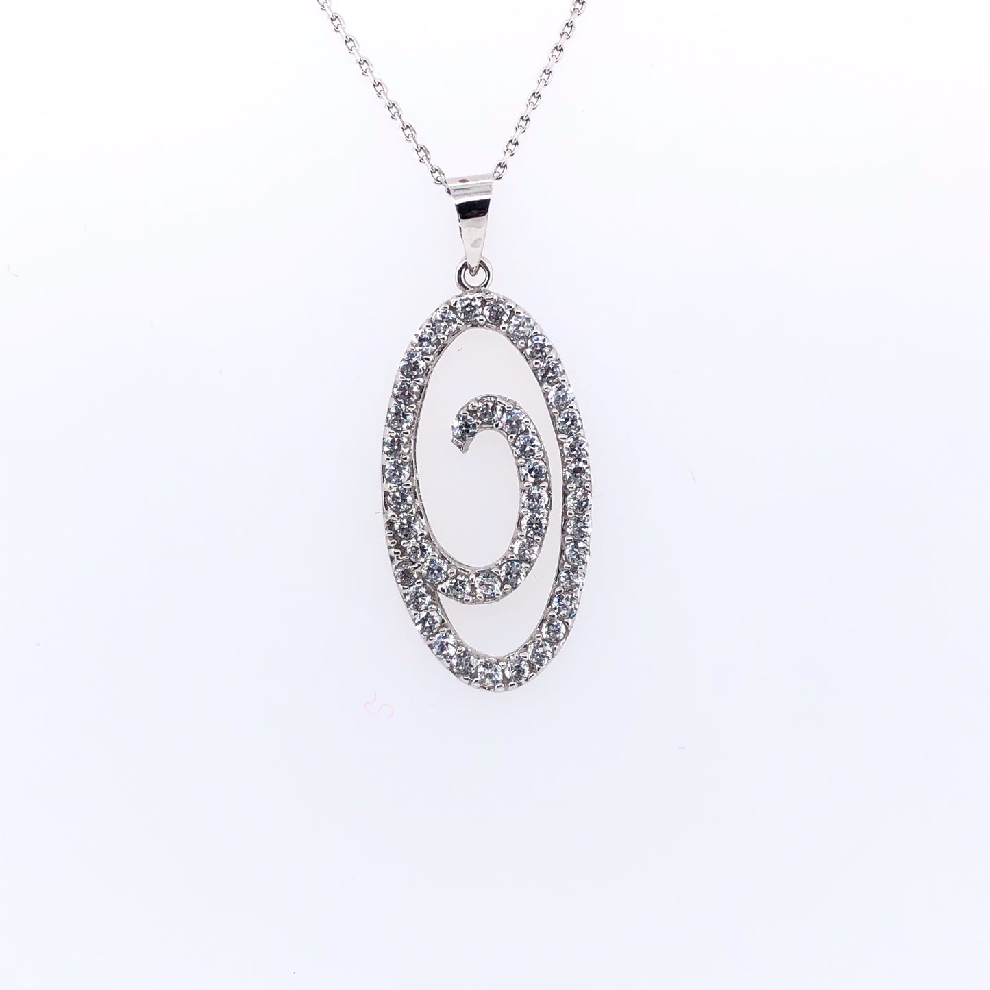 9ct White Gold Large CZ Oval Swirl Pendant