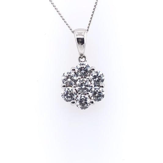 9ct White Gold CZ Floral Cluster Pendant