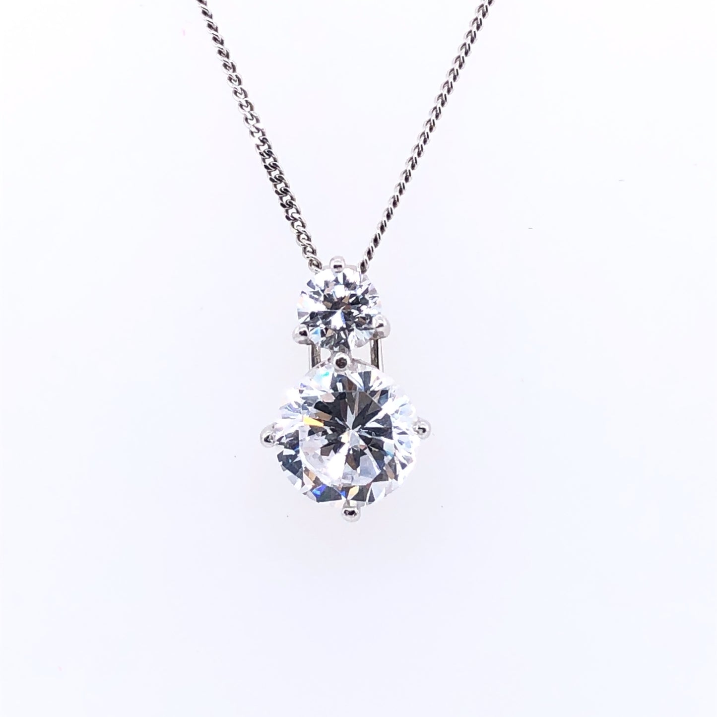 9ct White Gold Double CZ Solitaire Pendant