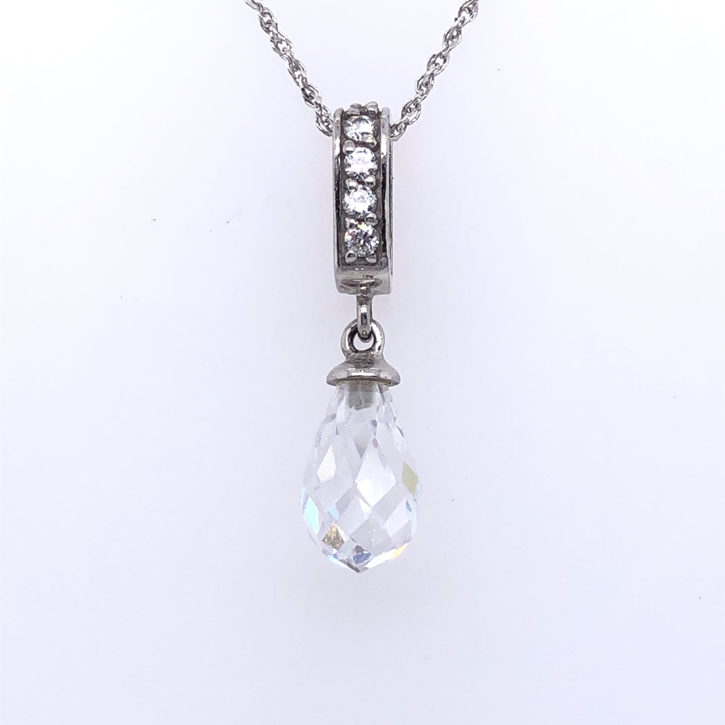 9ct White Gold CZ Briolette Drop Pendant