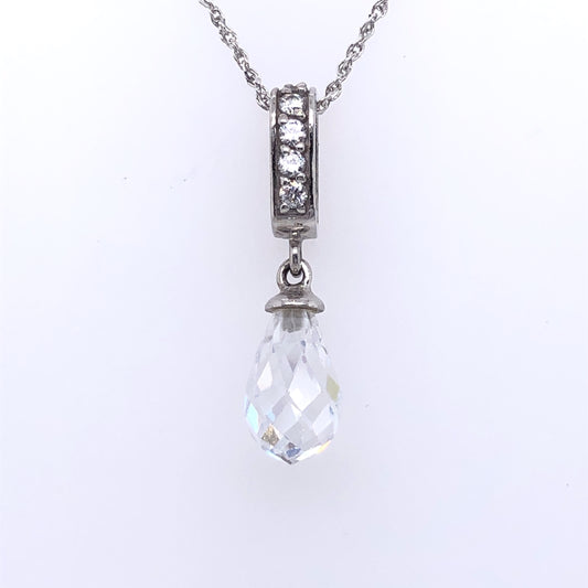 9ct White Gold CZ Briolette Drop Pendant