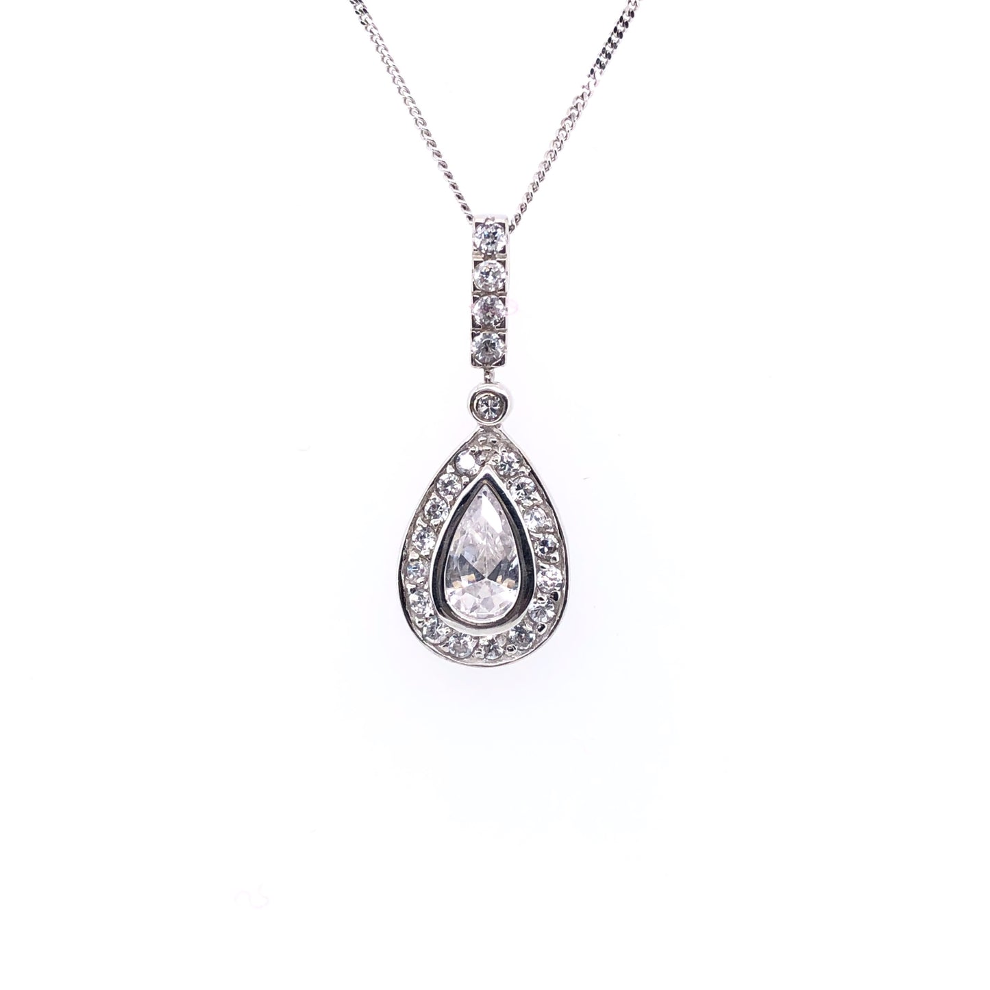 9ct White Gold CZ Teardrop Pendant