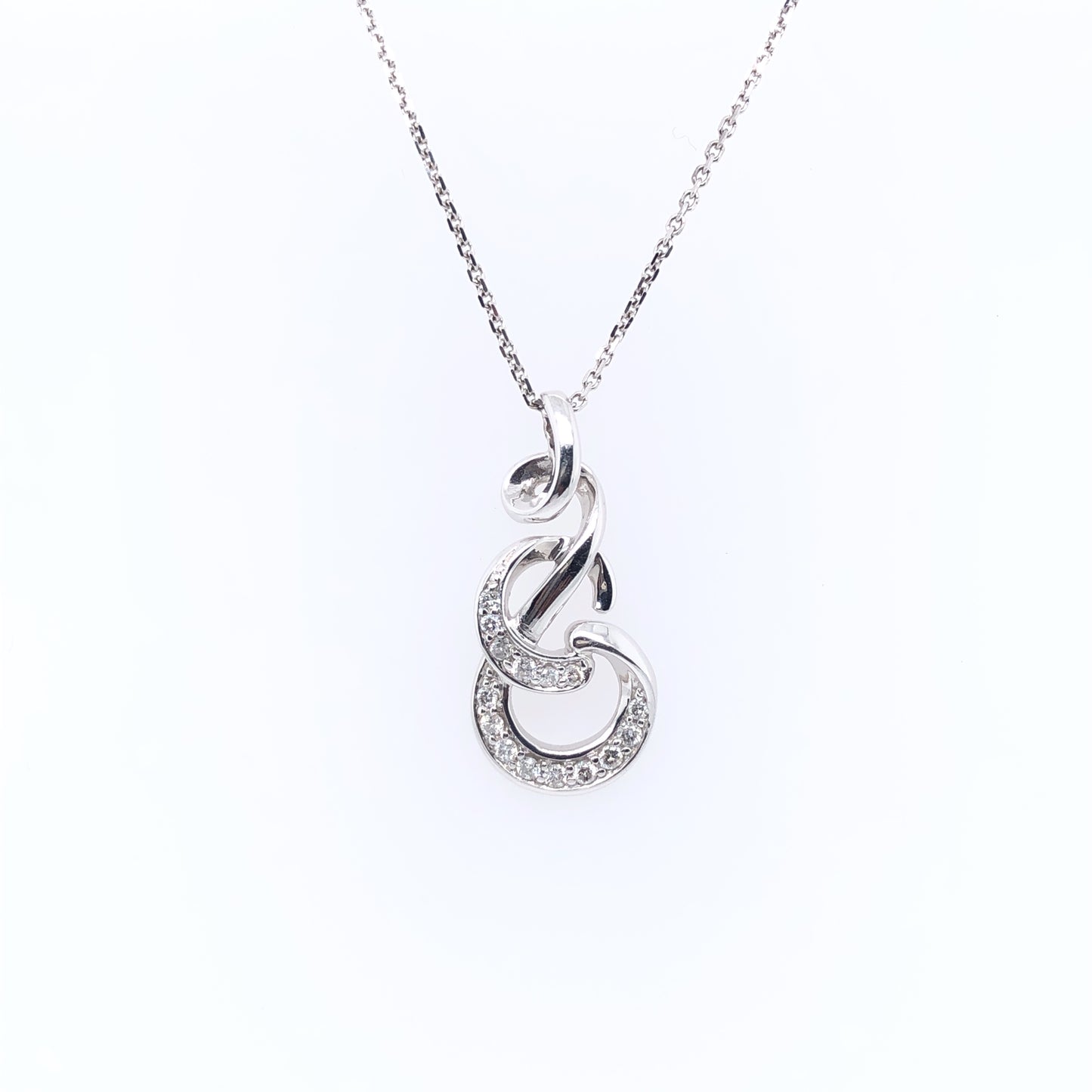 9ct White Gold Diamond Swirly Pendant