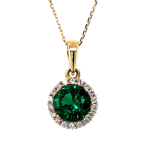 9ct Gold Green CZ  Halo Pendant GPE41