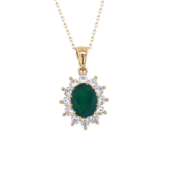 9ct Gold Green Agate & CZ Cluster Pendant GPE39