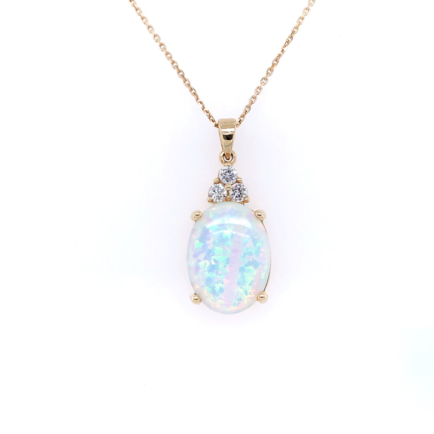 9ct  Gold Created Opal & CZ Pendant