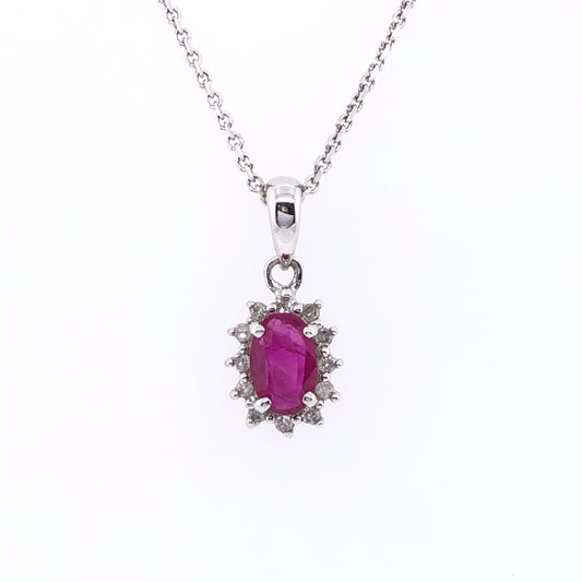 9ct White Gold  Ruby & Diamond Cluster Pendant GPR09