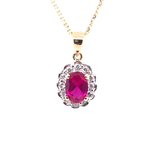 9ct Gold Syn Ruby & CZ Vintage Cluster Pendant