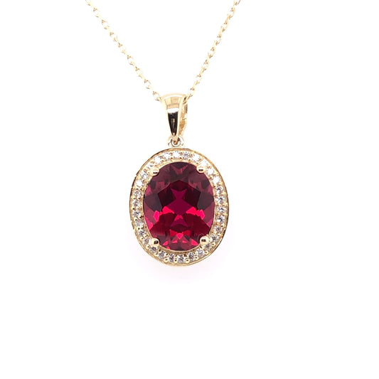 9ct  Gold Created Ruby & CZ Pendant GPR46